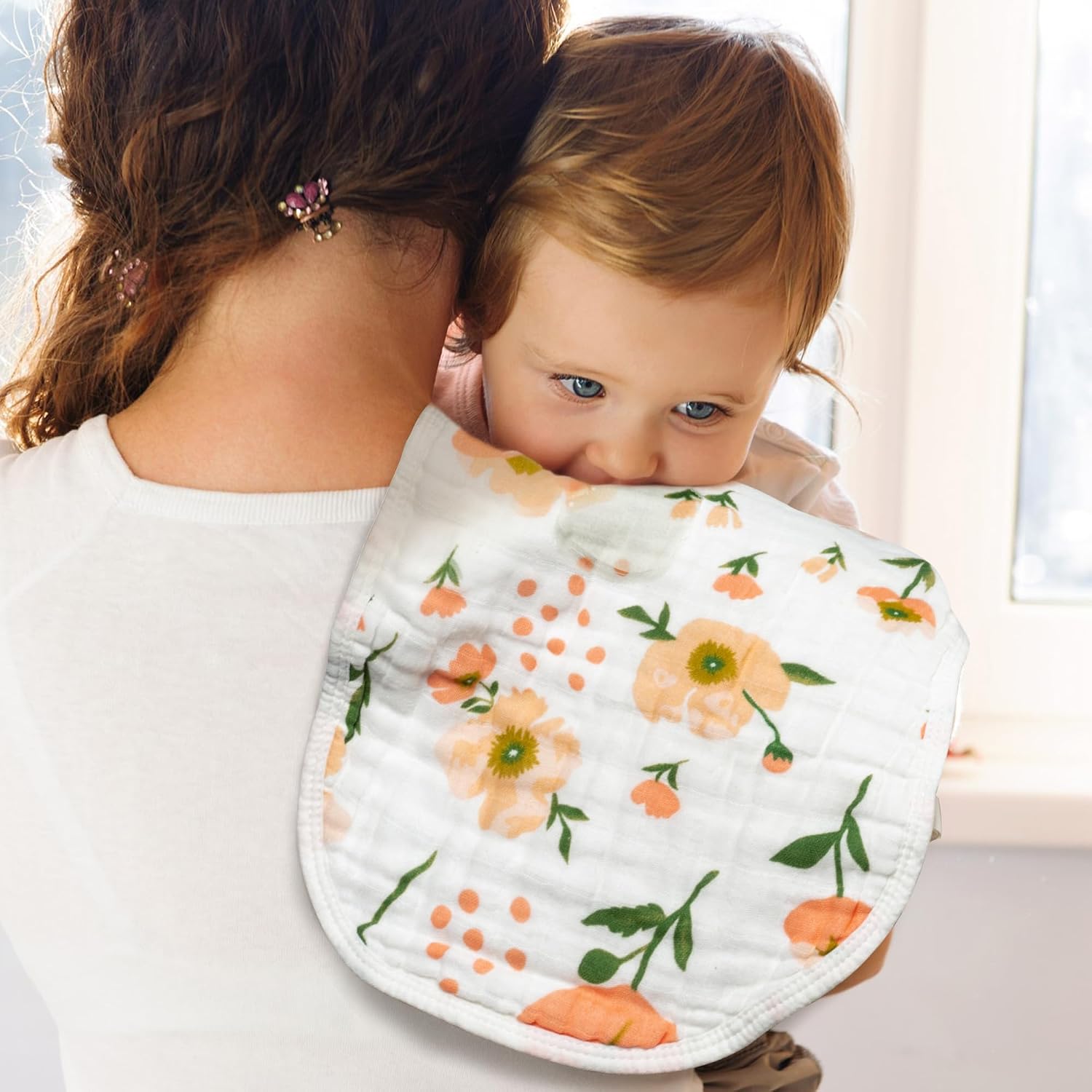 Zainpe 6Pcs Snap Cotton Muslin Baby Burp Cloths & Bibs Set Soft Absorbent Drooling Bibs Adjustable Face Towels