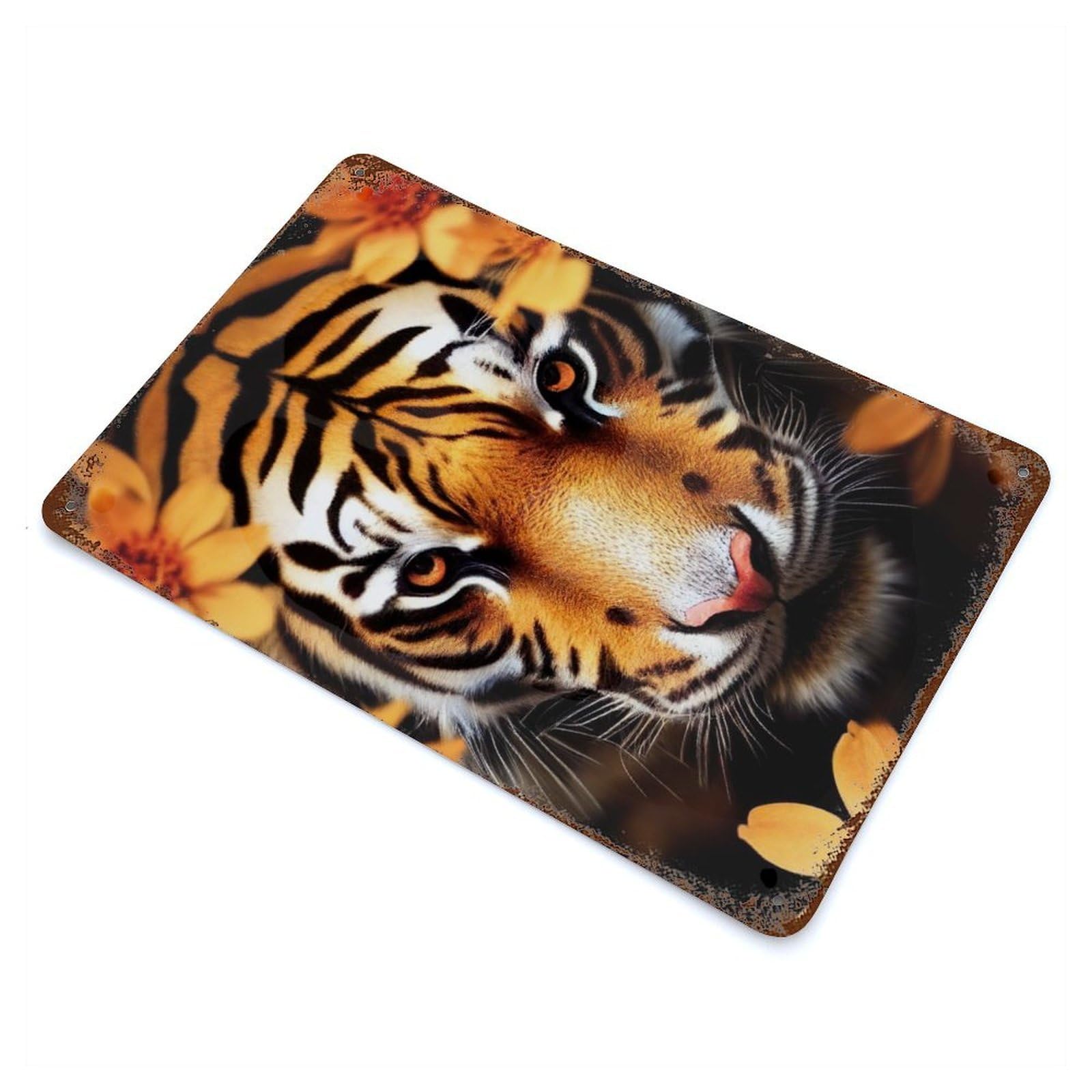 Tiger Portrait Retro Metal Sign 11.8"x7.9", Classic Wall Plaque for Garage, Pub Or Kitchen
