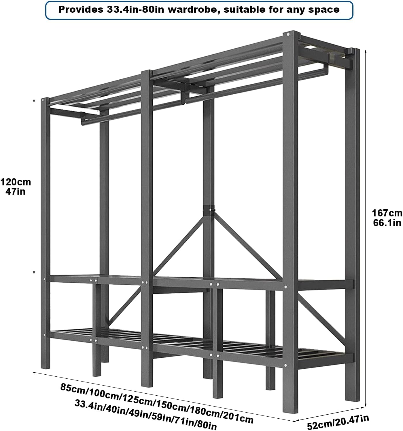 33.5in Heavy Duty Clothes Rack with Black Magnetic Door 1300LBS Foldable Portable Wardrobe Closet for Hanging Clothing metal Garment Rack Closet System for Bedroom,Apartments,rentals (A, 33.5in)