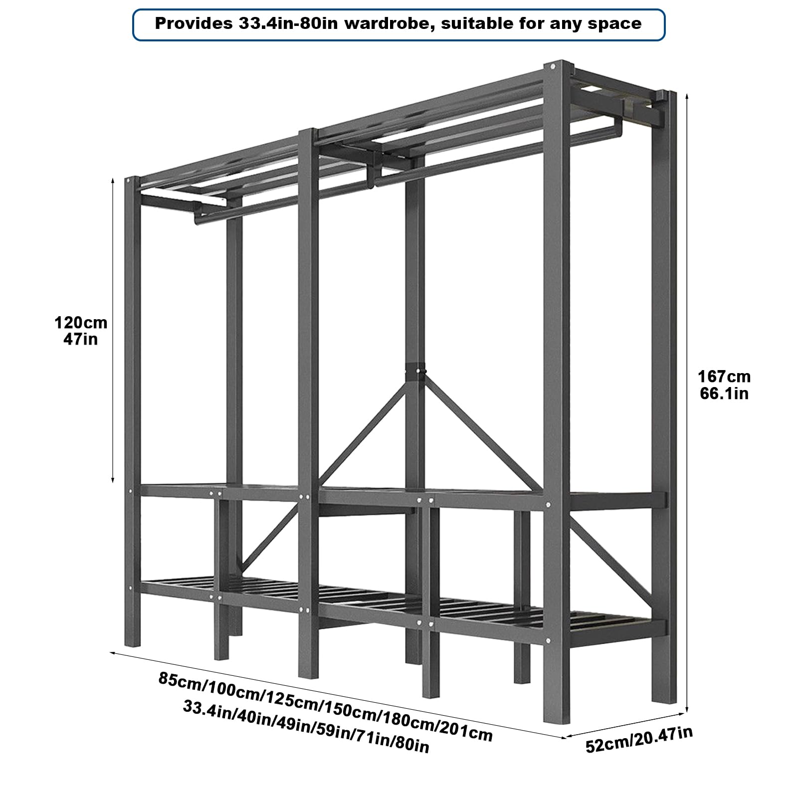 FPIGSHS Faltbarer Kleiderschrank Mit magnetischer Tür, 500 Kg, Robuster Stoffschrank, Freistehendes Garderobe-Organizer-System, Geschlossener Vorhang Drehtürenschrank Für Schlafzimmer (B, 100CM)