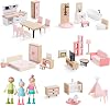 Giant bean Wooden Dollhouse Furniture Set, 36 Pcs Furnitures, Dollhouse Accessories Pretend Play Furniture Toys for Boys Girls & Toddlers 3Y, Christmas Birthday Gift, Pink