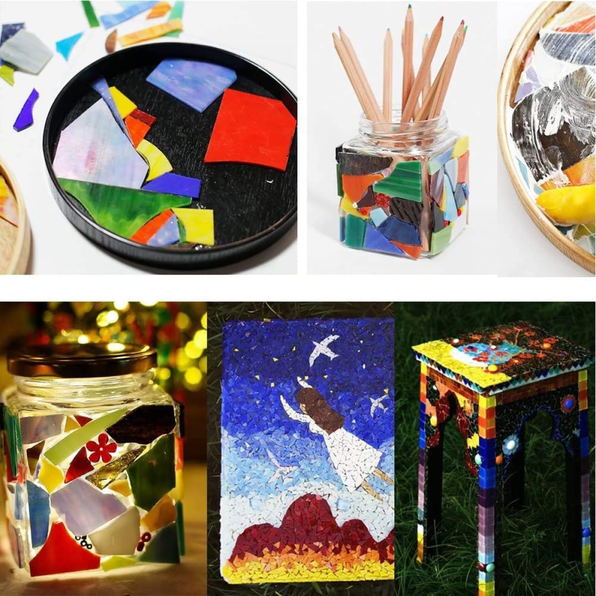 Amosfun Selbstgemacht Glas Mosaiksteine 1 Kg Bunte Glasstücke für Basteln und Heimdekoration Glatte Mosaikfliesen für Kreative Kunstwerke Zufällige Farbe