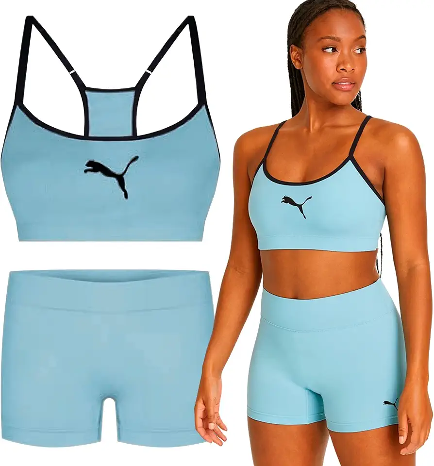 Conjunto Fitness Sem Costura Puma Top Com Bojo e Short Anatômico Academia Feminino Adulto