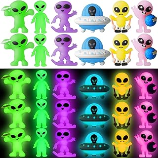 CroBlissful 25pcs Luminous Little Alien Figures Tiny Extraterrestrial Figurines Set Include 6 Styles Glow in Dark Practica...