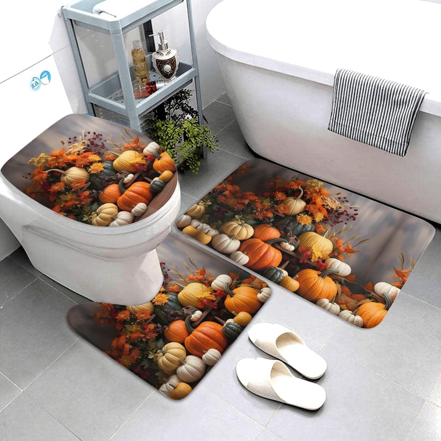 JCAKES Fall Decor Pumpkins Print 3 Piece Bathroom Rugs Set Non-Slip Washable Cover Floor Rug Decorations for Kitchen Bathroom Bedroom