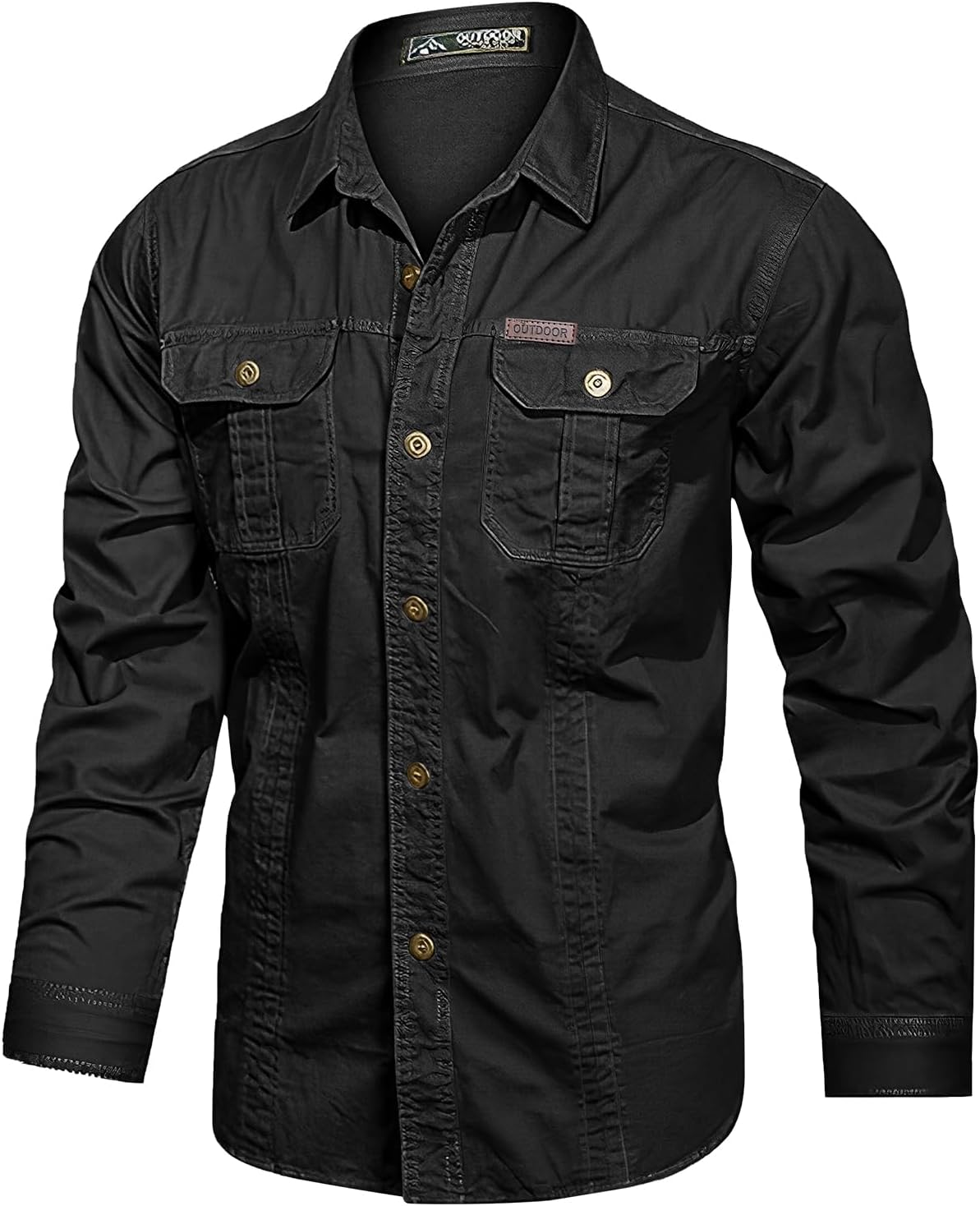 Eisctnd Men's Long Sleeve Work Shirt, Utility Cotton Button Down Cargo Shirts with Pockets for Casual Outdoor Safari