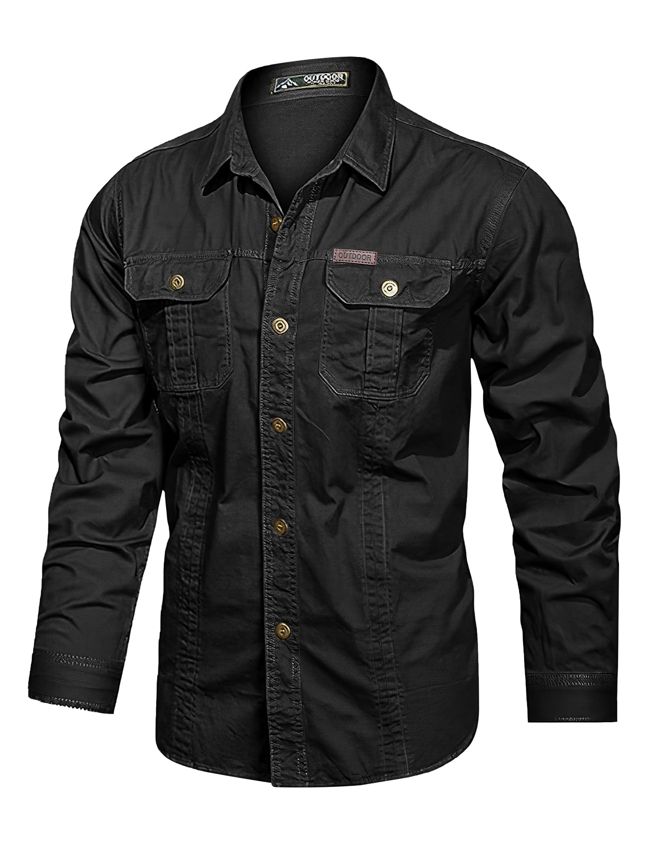 Eisctnd Men's Long Sleeve Work Shirt, Utility Cotton Button Down Cargo Shirts with Pockets for Casual Outdoor Safari