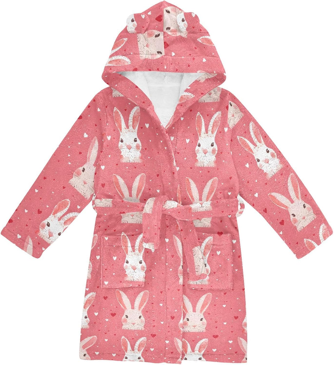 senya Rabbit Star Red Heart Toddler Hooded Bathrobe Kids Soft Plush Bath Towel Robes for Boys Girls 2-12 Years