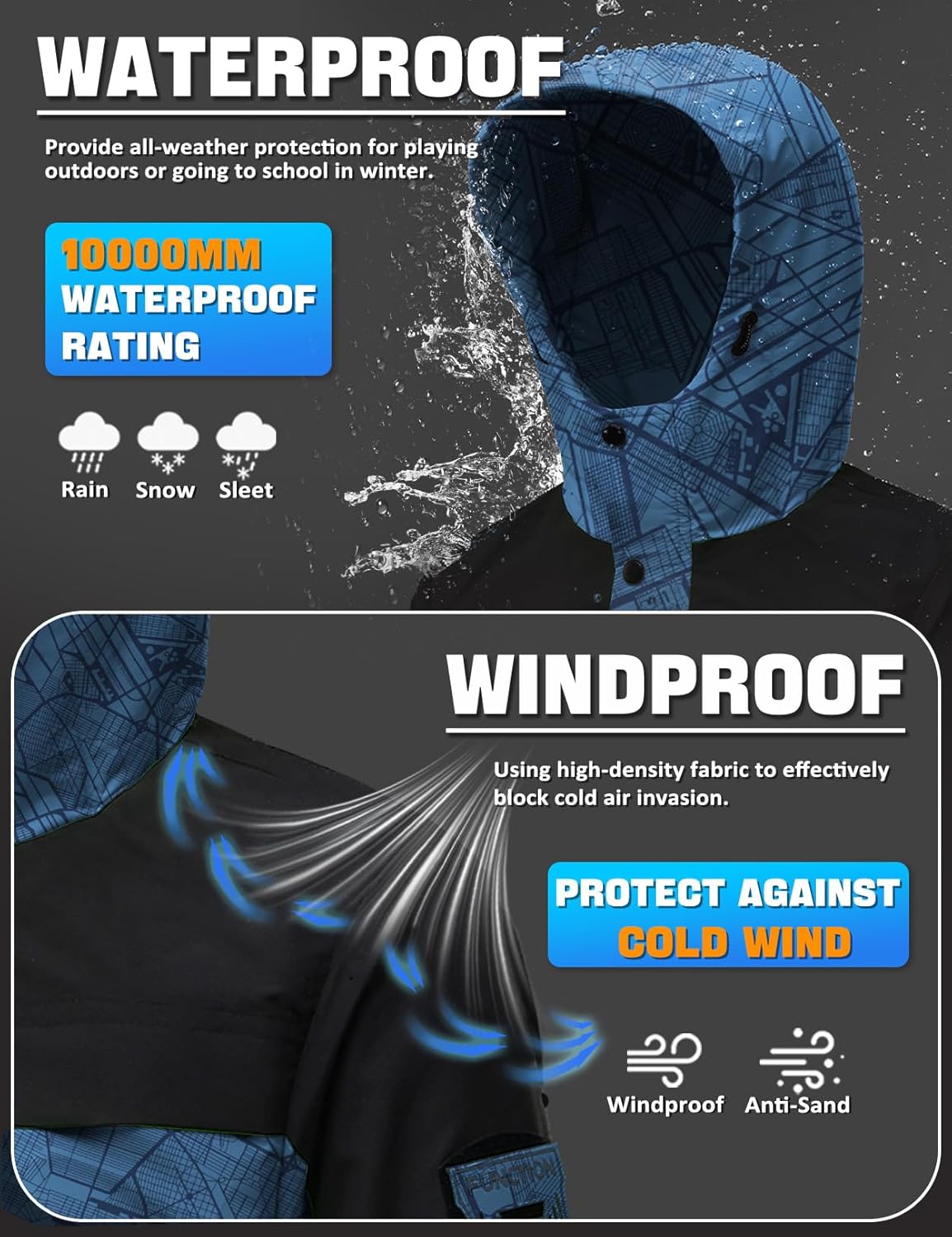 Boy's Ski Winter Coat - Lightweight Insulated Waterproof Snow Jacket Hooded Windproof Warm Outerwear for Kids - Image 3