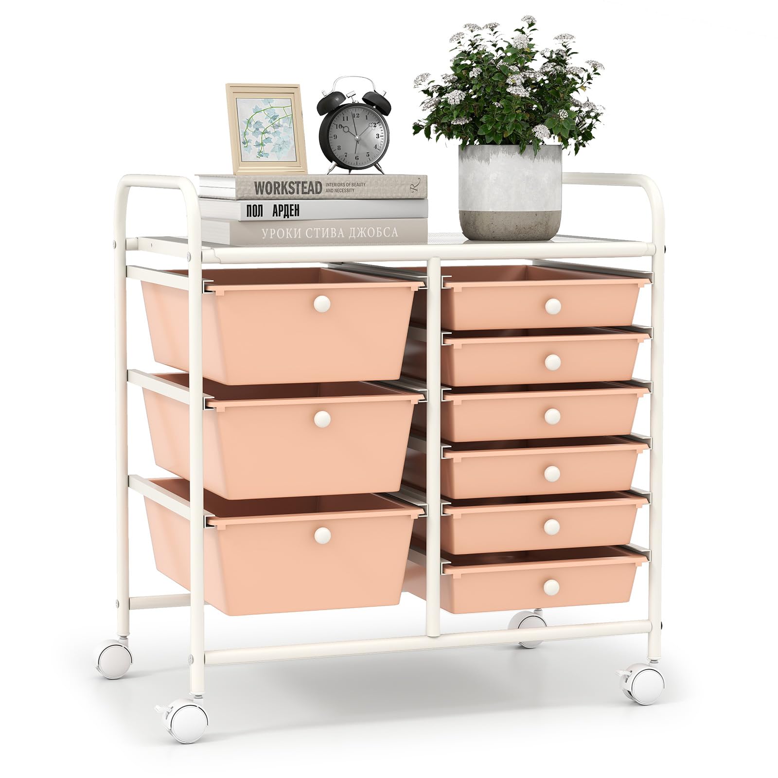LDAILY 9 Drawer Rolling Storage Cart, Rolling Cart with Drawers for Classroom, Art Supply Craft Organizer on Wheel with Metal Frame &amp; Handles for Home Office School