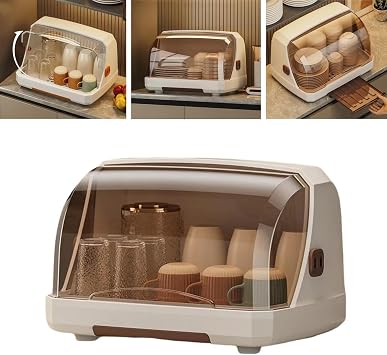 Spice Rack with Hood, Table Carrier, Cup Storage Box, Storage Rack, Cup, Storage, Drainage Tray, Bottle Drying Rack, Dish Container Case, Condiment Case, Large Capacity, Dustproof, Moisture-Proof,