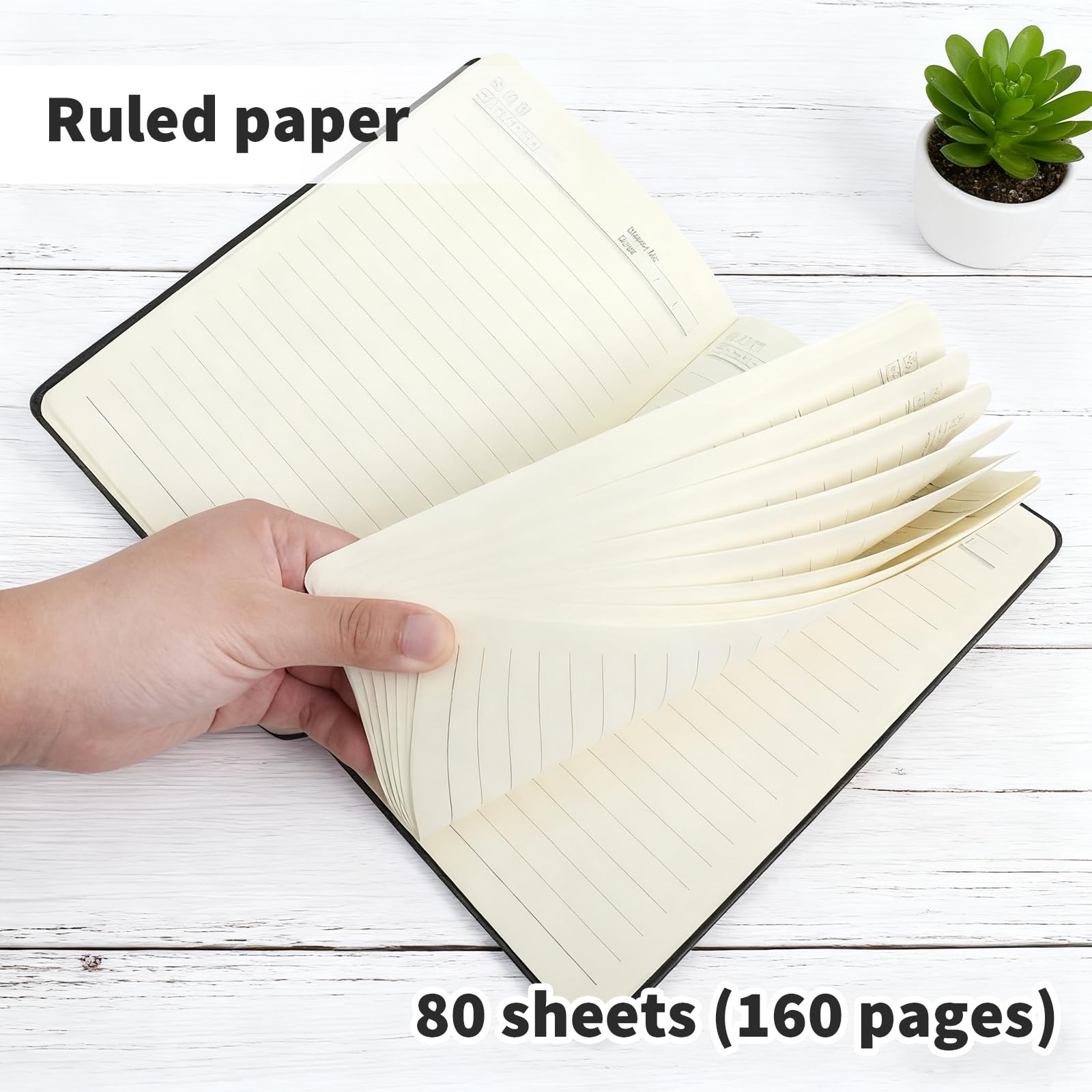 35 quaderni a righe con fascia elastica, 14,9 x 20,3 cm, neri, in pelle PU, A5, con copertina rigida, per ufficio, scuola