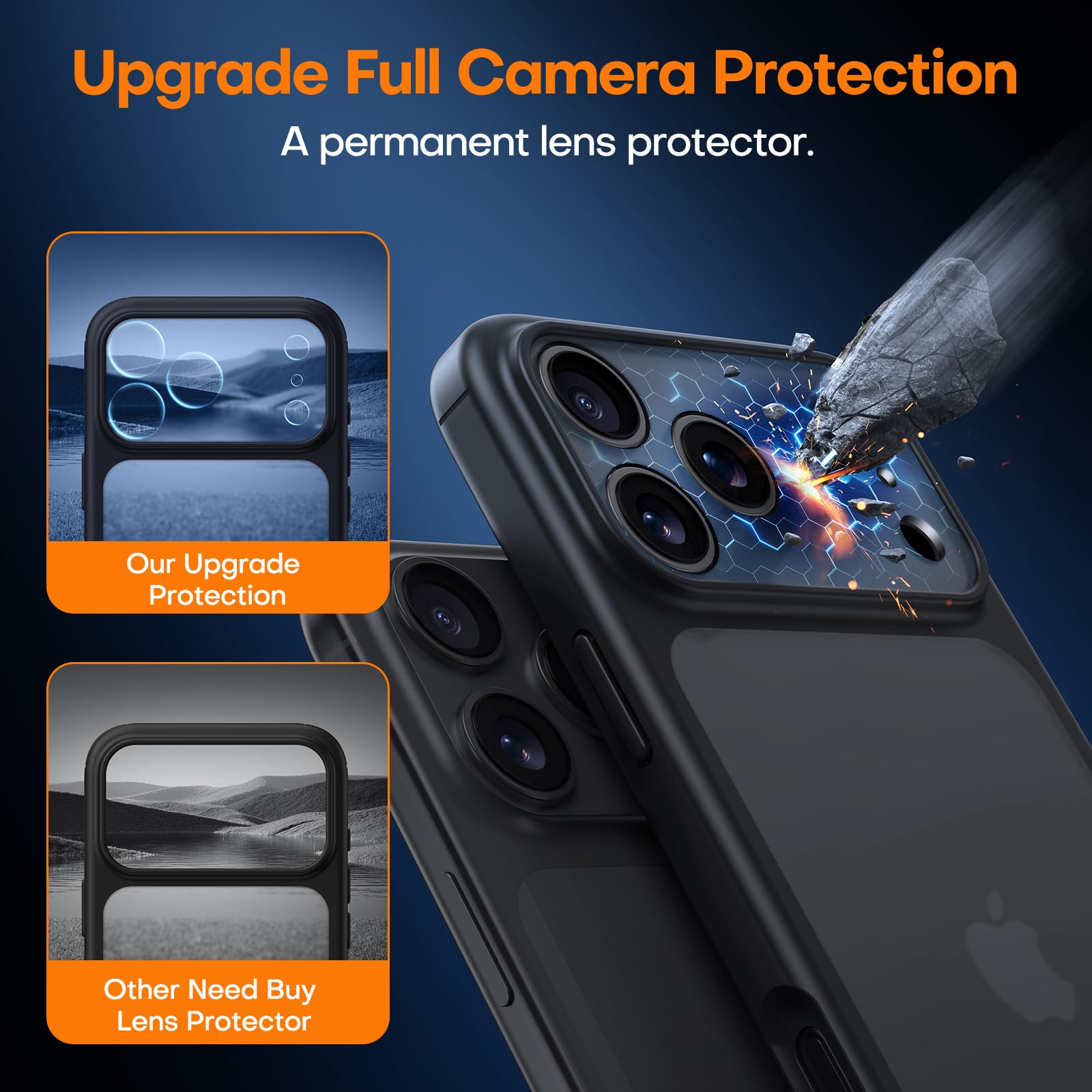 TAURI Cover per iPhone 17 Pro Max con Pellicola in Vetro Temperato,Protezione Completa della Fotocamera,Custodia Traslucida Opaca - Nero Opaco