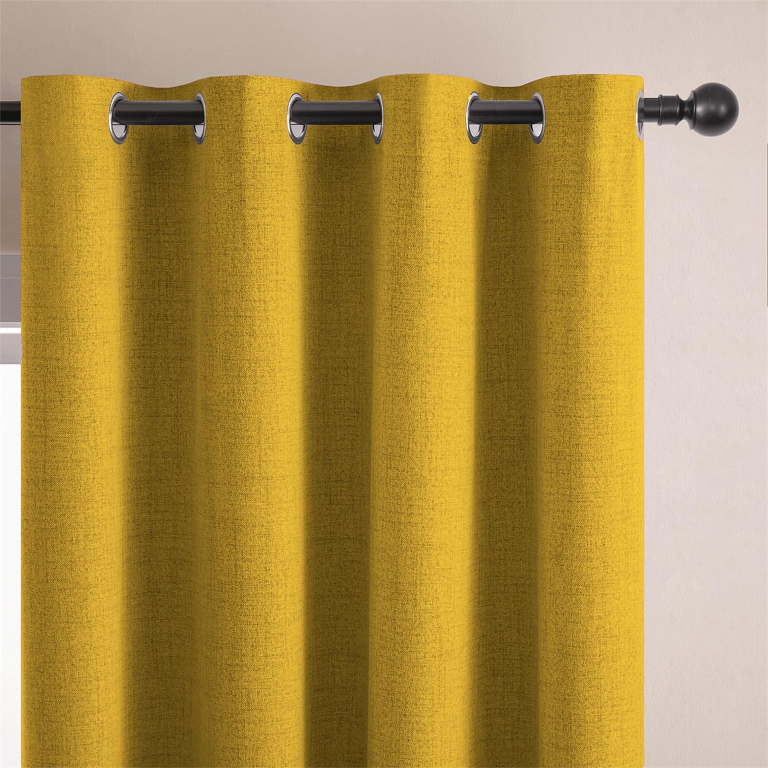 GYROHOME 2 Panels Mustard Yellow Faux Linen Blackout Curtains Light Blocking Thermal Insulated Window Treatment Grommet Top Drapes for Living Room, 52x84inch