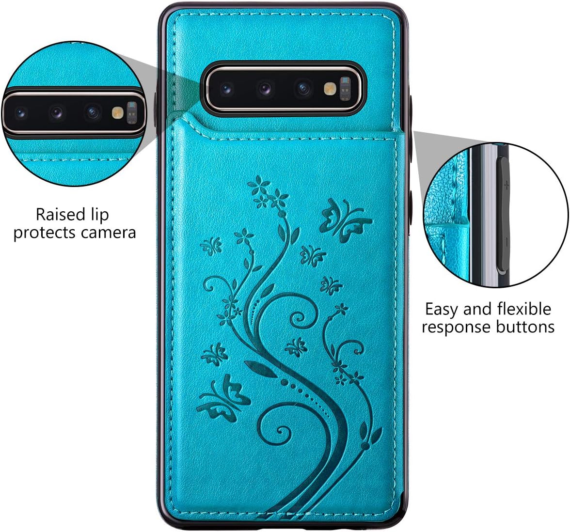 HianDier Wallet Case for Galaxy S10 Slim Protective Case with Credit Card Slot Holder for Men Flip Folio Soft PU Leather Magnetic Closure Cover Case for Samsung Galaxy S10 6.1 Inches, Lake Blue