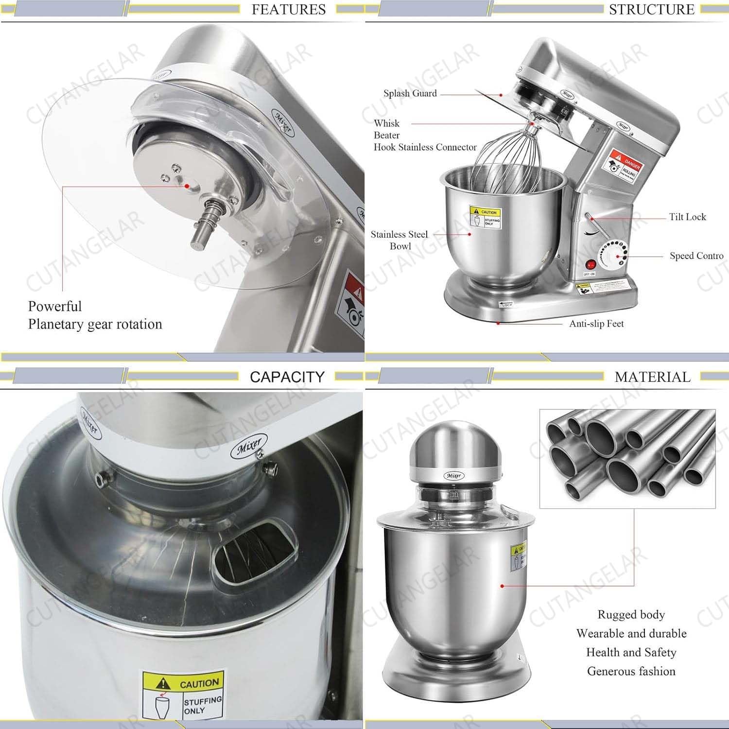 Impastatore Alimentare Professionale, Attrezzatura Cucina Grado Commerciale. Motore Alta Prestazione 500W Con Accessori Completo, Ideale Per Pizzerie E Stabilimenti Ristorazione.(5L/4.5qt)