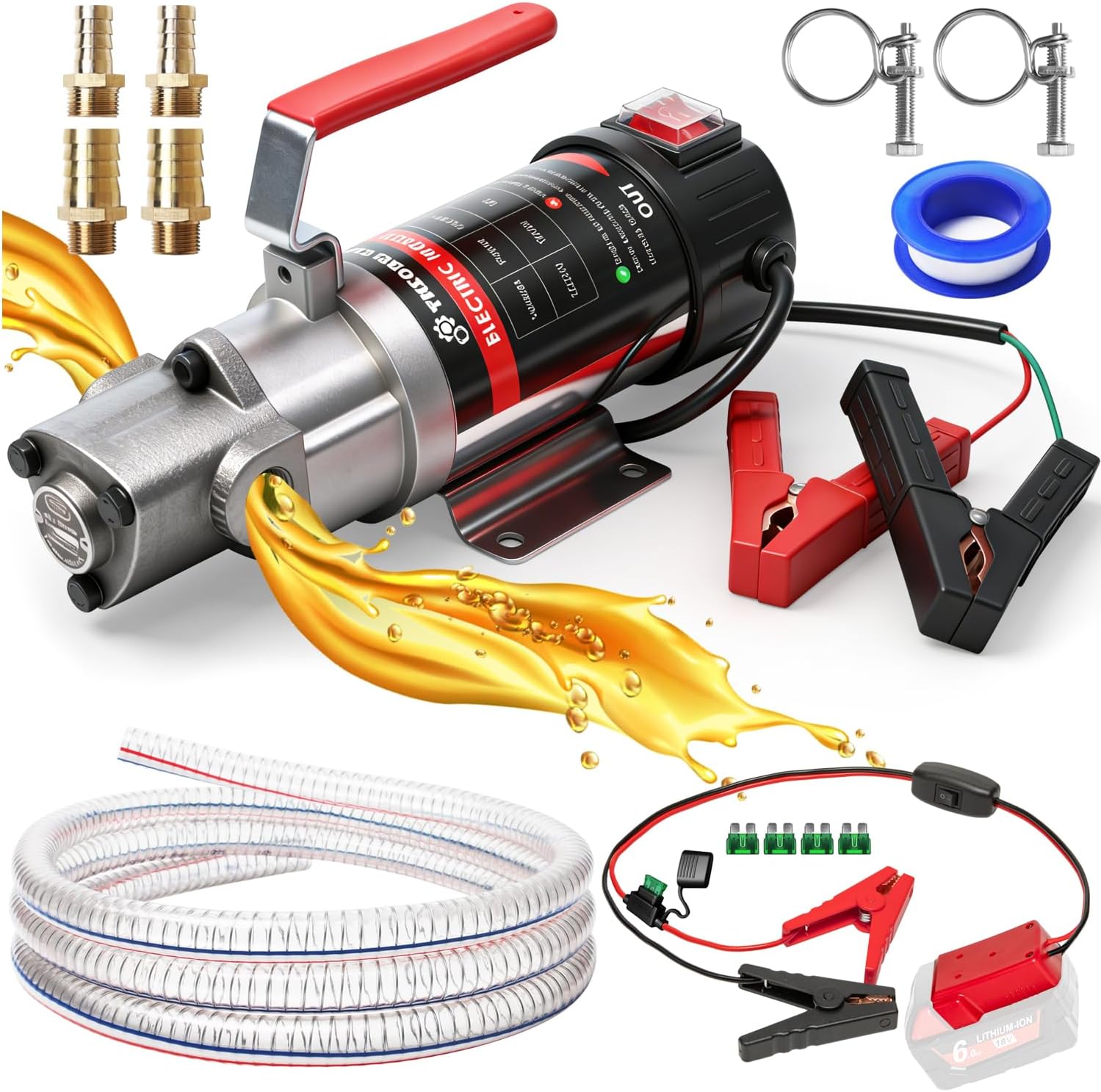 24V Gear Pump, 3.2GPM Electric Oil Change Extractor Pump, Oil Change Pump with Battery Adapter for Milwaukee M18 18V Batteries, High Flow Oil Suction Pump for Generators Machinery Oil Change