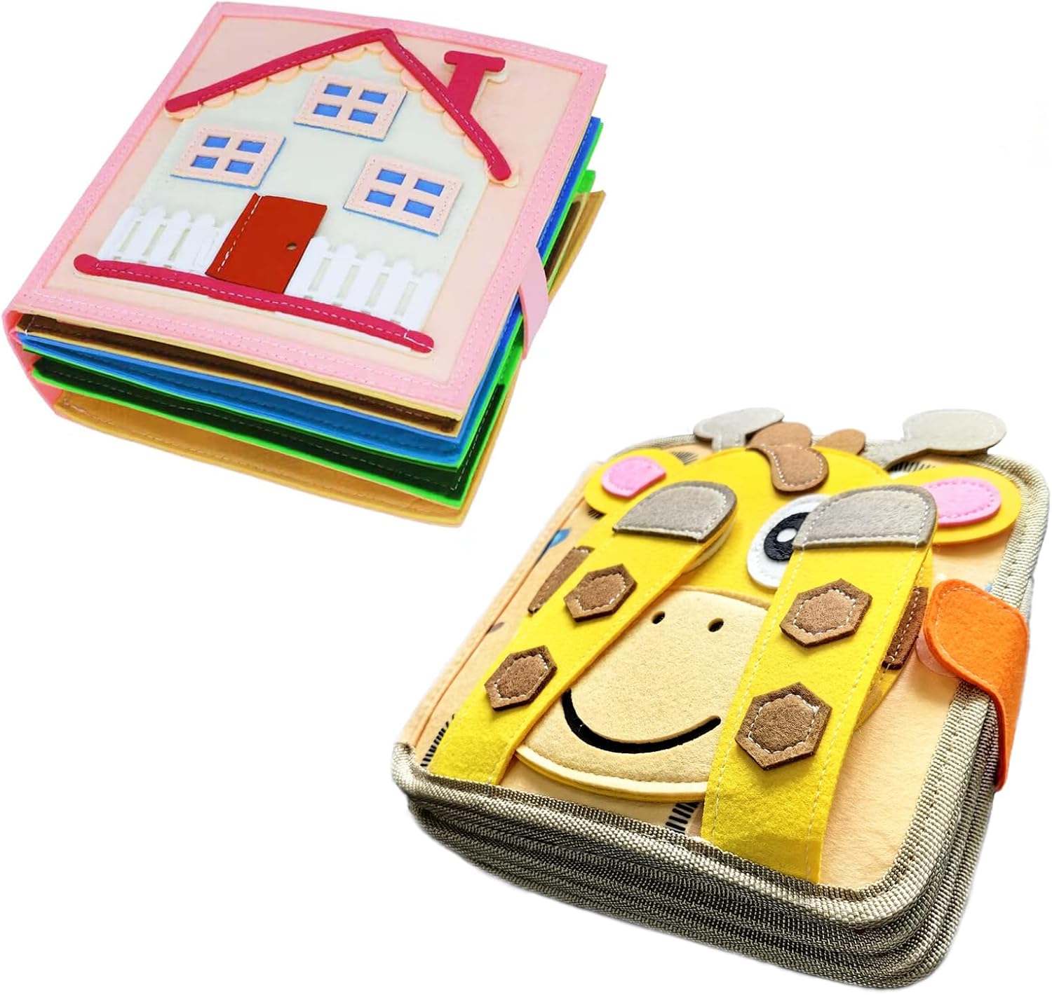 Montessori Busy Book Girl & Giraffe 2-in-1 Bundle, Montessori Toys, Educational Activity Book, Kids Travel Toys, Washable Felt Busy Board,Birthday Gifts