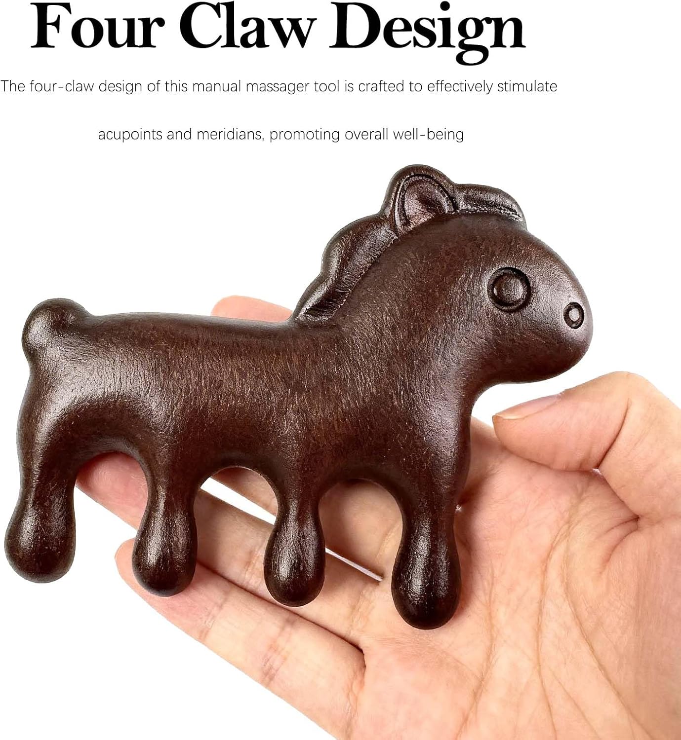 Sandalwood Cute Pony Scalp Massager | Wooden Massage Brush for Head, Face, Eyes, Shoulder, and Neck | Gua Sha Comb Ideal Gift for Men Women