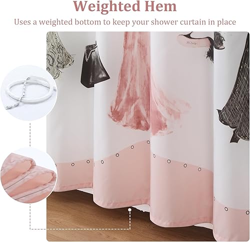 Miniatura 5 de Haute Farmhouse - Cortina de ducha de tela moderna de tela de poliéster rosa impermeable con estampado de poliéster rosa para baño, 72 pulgadas de