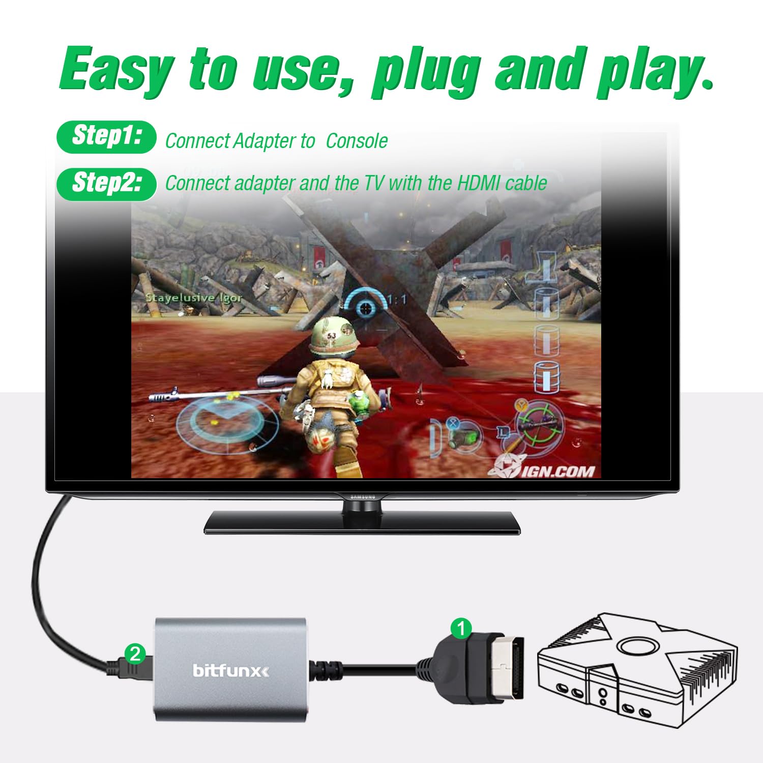 BITFUNX Adaptador HDMI para consola Xbox, convertidor HDMI para consola Xbox, compatible con cable HD que acepta sonido envolvente digital Dolby 5.1, adaptador de videojuegos Plug and Play sin