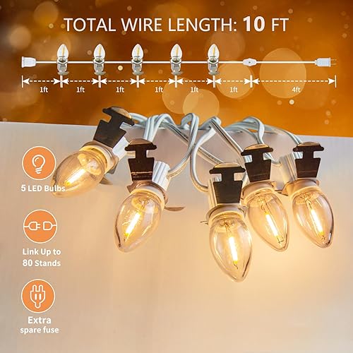 Miniatura 4 de Cable de accesorio con cadena con cinco (5) bombillas LED de candelabro C7E12, cable de luz de molde de soplado de 10 pies con enchufes macho y
