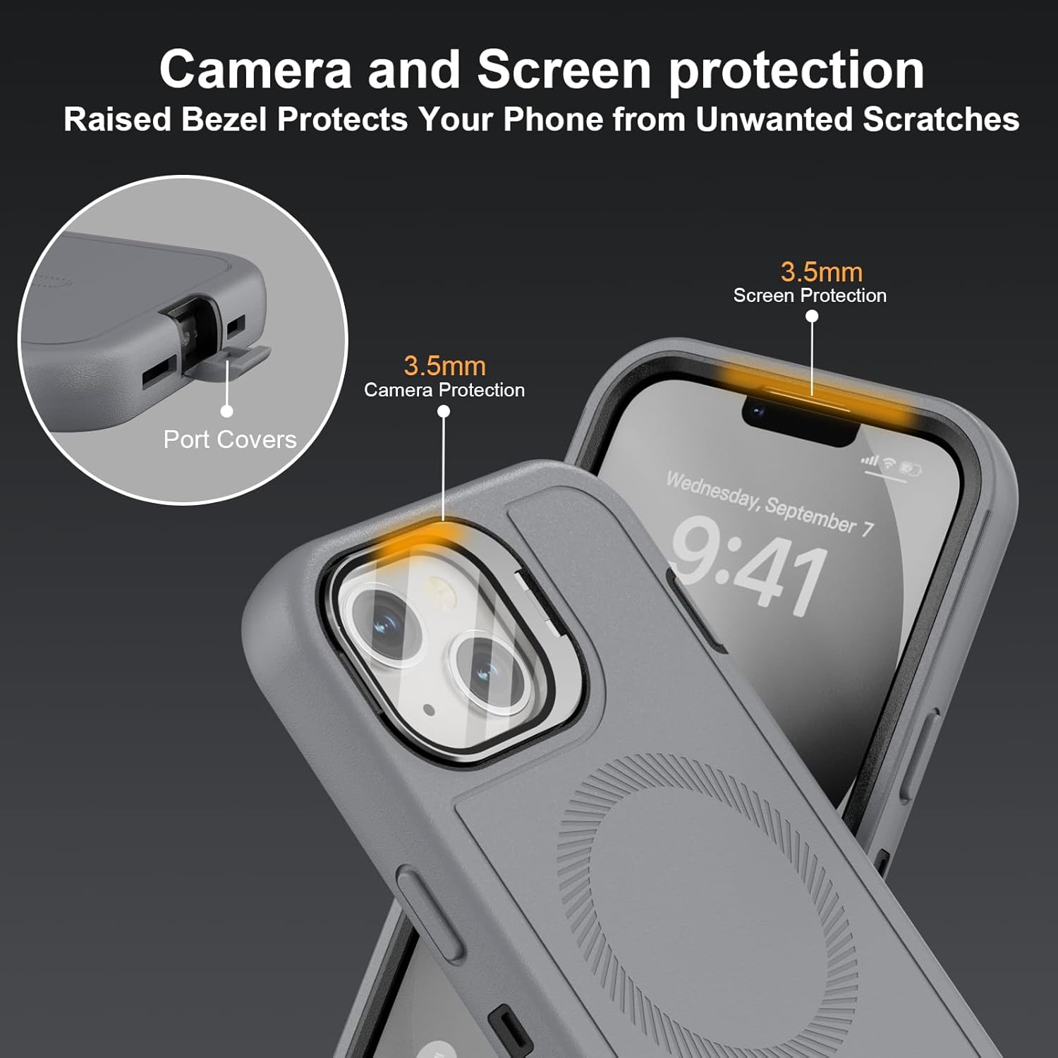 Follaroma for iPhone 13 Case with Stand & Built-in Camera Cover, MagSafe Compatible, Heavy-Duty Shockproof Protection, Magnetic & Rugged Phone Cover for iPhone 13 6.1'', Grey