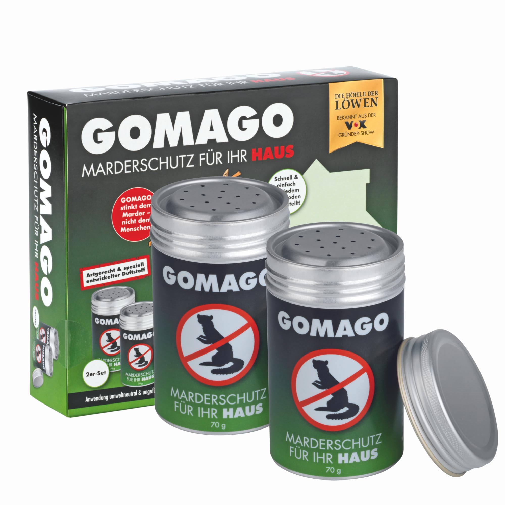 GOMAGO Marderschutz für Ihr Haus | zuverlässige und artgerechte Mardervergrämung durch Duftstoff | Alternative zu Marderschreck, Marderspray, Ultraschall u.ä. | [2 x 70g]