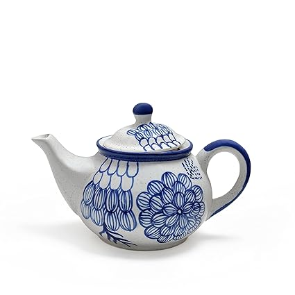 Your Style Handprinted Ceramic Teapot or Kettle, 500 ml, Blue & Off White