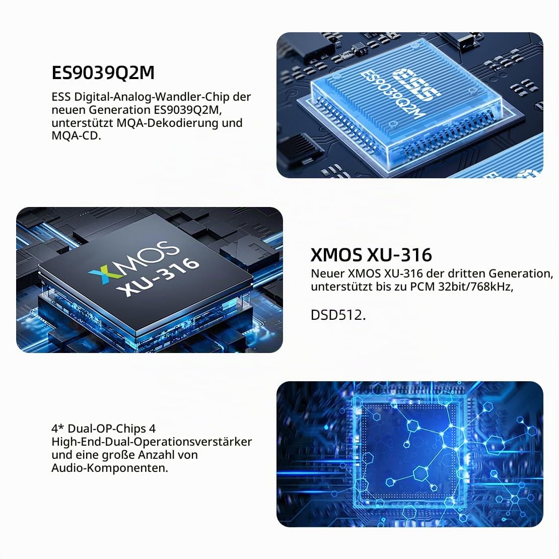 SMSL PS200 ES9039Q2M DA Wandler, 4*Dual OP XMOS XU316 PCM32Bit/768kHz DSD512 USB DAC, MQA DAC, USB/Optisch/Coaxial/Bluetooth 5.0 zu RCA DAC Konverter, Gaming DAC für PS5 Switch PC Telefon