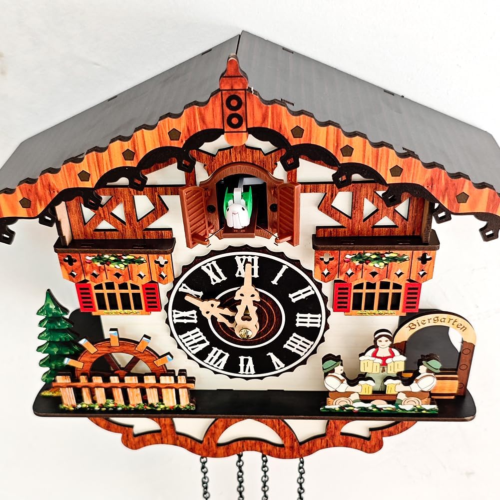 JZZ Black Forest Cuckoo Wall Clock with Chimer and Autoswinging Pendulum, Wooden Handmade Coo Coo Clocks for Home Livingroom Wall Decor