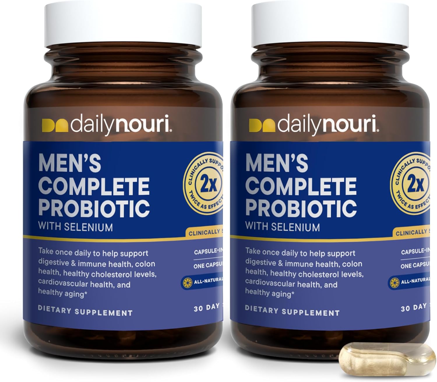 Daily Nouri Probiotics for Men | Digestive & Immune Support | Gut & Colon Health | 5 Clinically Studied Strains + Selenium & Omega | 60-Day Supply