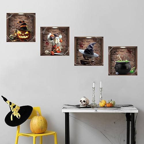Miniatura 3 de Calcomanías de pared falsas 3D de Halloween, autoadhesivas, fantasma, calabaza, calavera, globos oculares, calcomanías de pared para ventana de