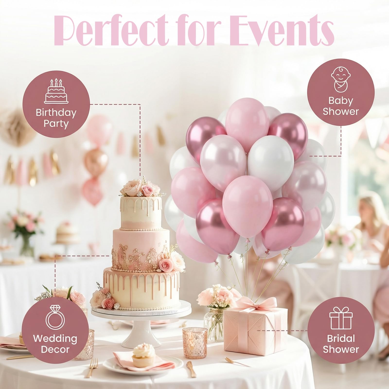 Rosa Luftballons, 60 Stück, 30,5 cm, metallisch, hellrosa und perlweiß, Luftballons für Geburtstag, Hochzeit, Babyparty, Brautparty, Party-Dekorationen