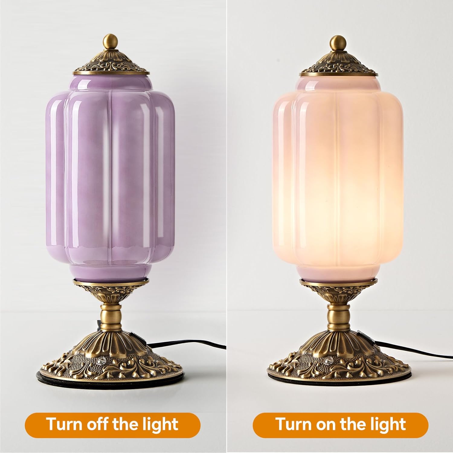 Milk Glass Table Lamp, Touch Control with USB Charging Port Vintage Bedside Desk Lamp Stepless Dimming for Bedroom Living Room Nightstand Led Bulbs Included （Purple）