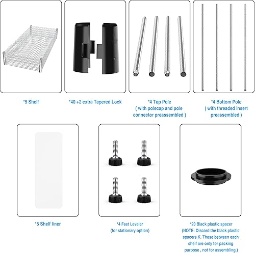 Miniatura 6 de pouseayar Estantes de cocina, estantería de metal de 5 niveles, 1750 libras NSF resistentes y ajustables y almacenamiento para cocina, garaje,