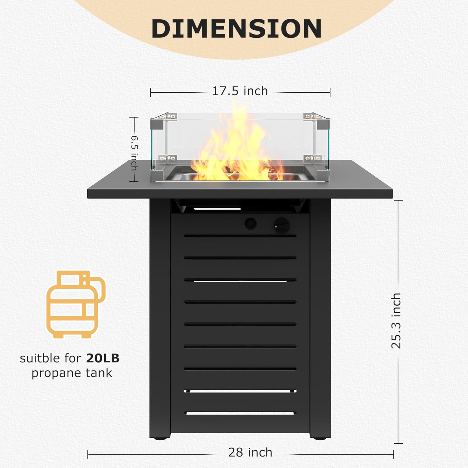 28'' Propane Fire Pit Table, 50,000 BTU Steel Gas Firepit for Outdoor Patio Deck and Garden, CSA Certified Fire Pit with Lid, Waterproof Cover, Glass Wind Guard and Lava Rock, Black