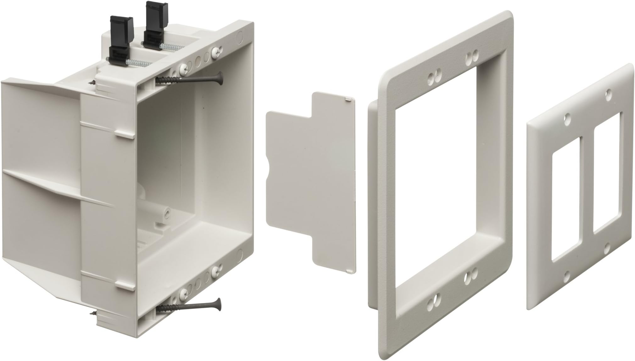 DVFR2W-1 Recessed Electrical Outlet Mounting Box with Paintable Wall Plate, 2-Gang, White