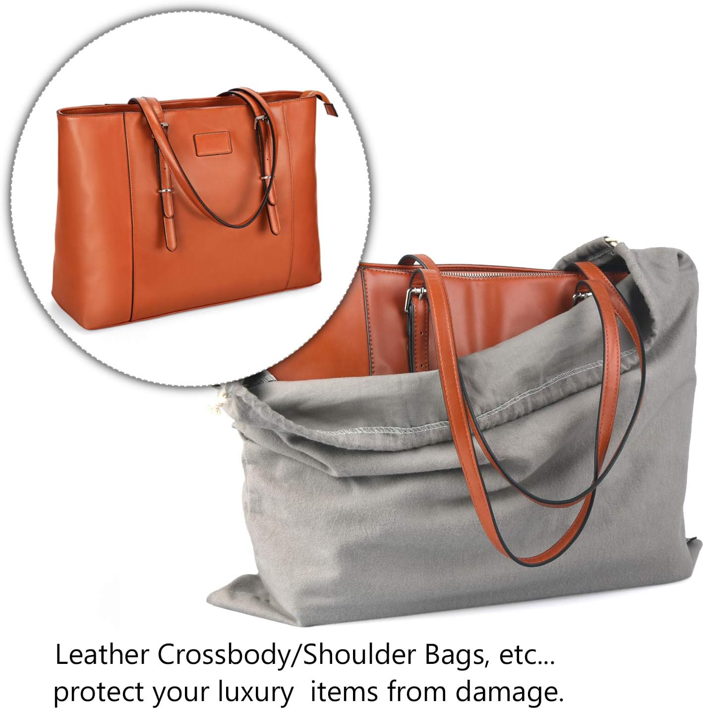 PlasMaller Dust Cover Storage Bags Purified 100% Cotton Flannel with Drawstring Pouch For Handbags Purses Pocketbooks Shoes Boots Set of 3 (Grey) - Image 3