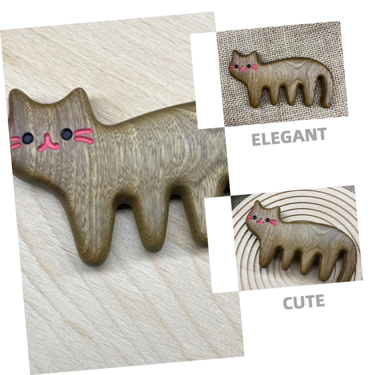3 Ensembles Peigne Forme De Chat Lot De Peignes À Large Dents Pour Massage Pour Types De Cheveux 2 Pièces * 3
