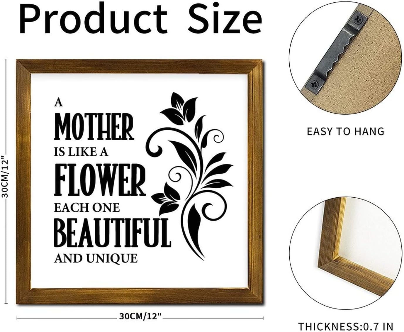 A Mother is Like A Flower Wood Framed Signs Heart Warming Wooden Wall Hangings Farmhouse Wall Decor Farmhouse Rustic Wooden for Living Room Bedroom Dining Room Housewarming Gift 12x12 Inch