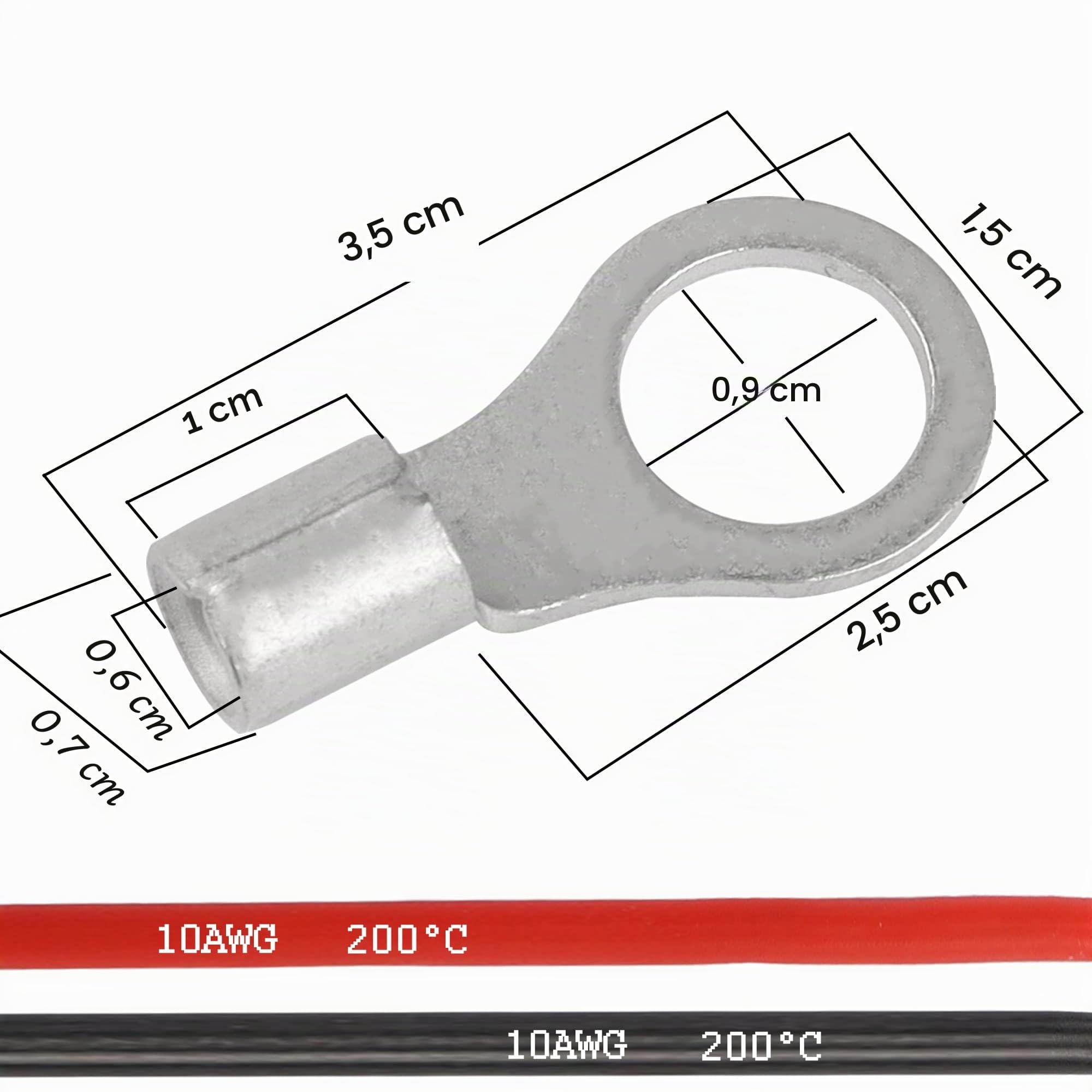 XMSJSIY Cables de batería solar Cables de inversor de corriente de calibre 10 con terminales de anillo de 3/8" Cable de extensión de bandeja de cobre estañado de alambre 10AWG(3M)