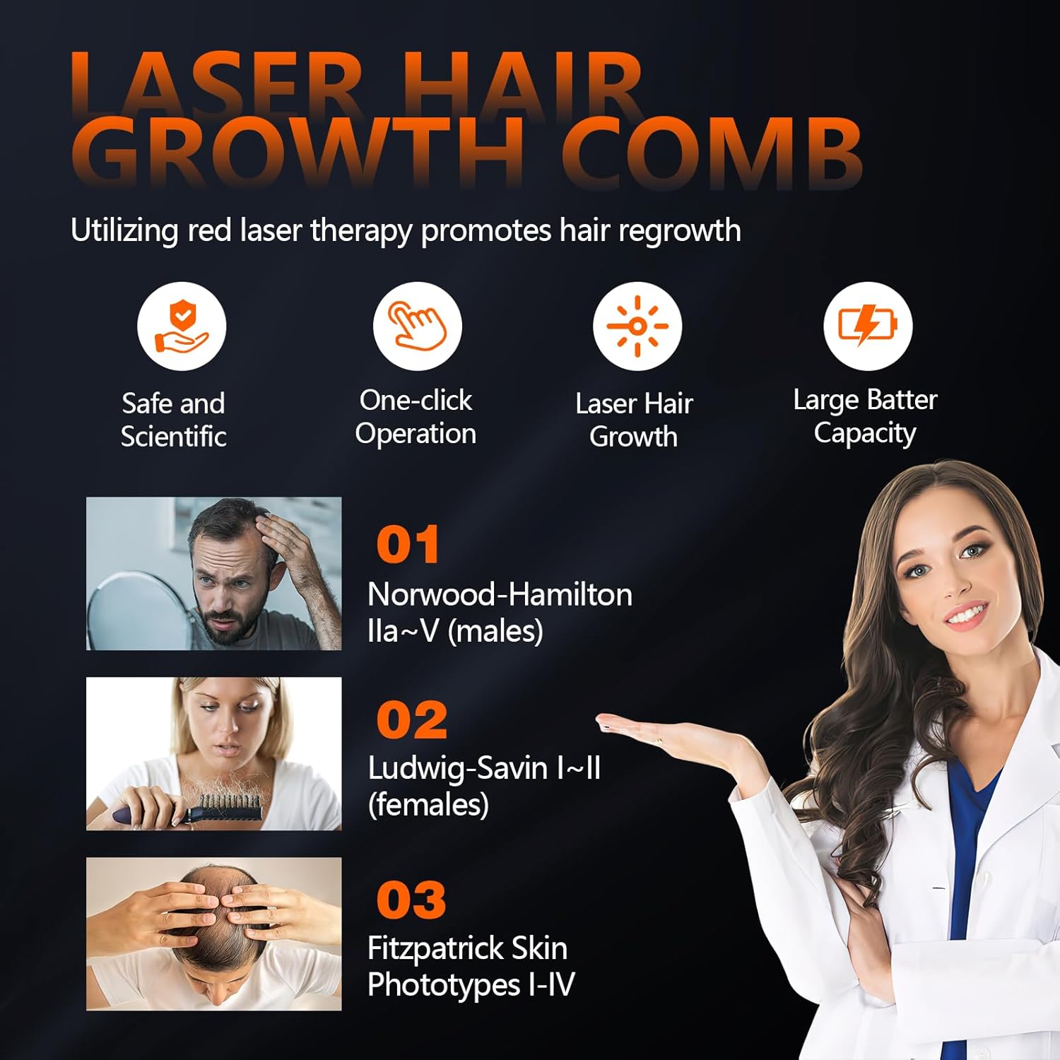 Laser Therapy Hair Growth Comb, red light therapy for hair growth