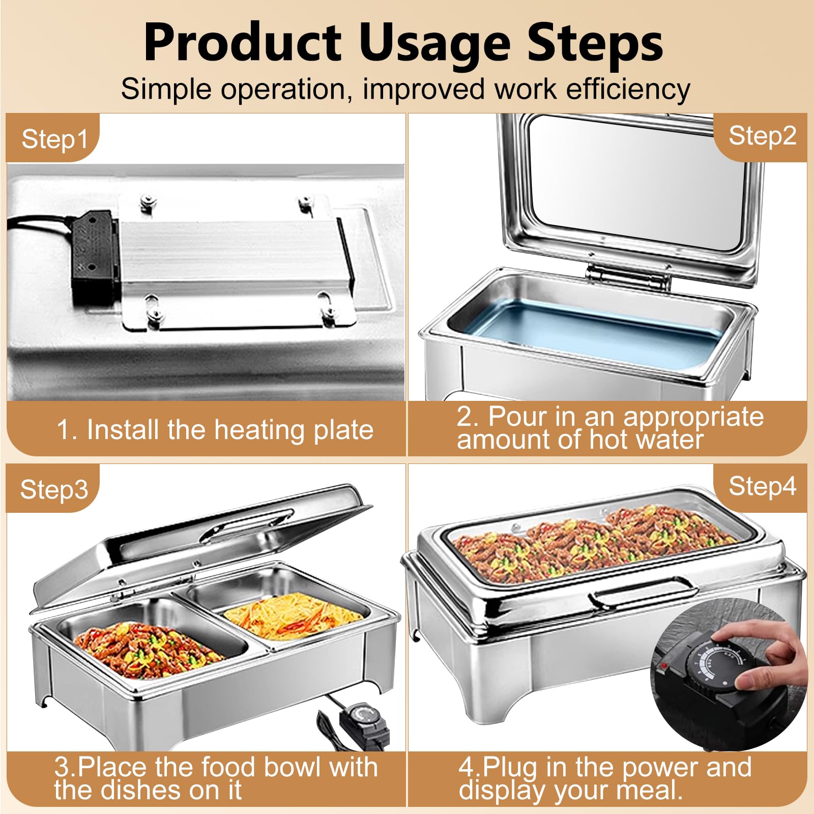 Chafing Dish Elettrico, 9L Scaldavivande Buffet Elettrico, Acciaio Inox Scaldavivande Catering Buffet, Scaldavivande Elettrico Ristorante con Coperchio Trasparente per Catering, Party (1/1)