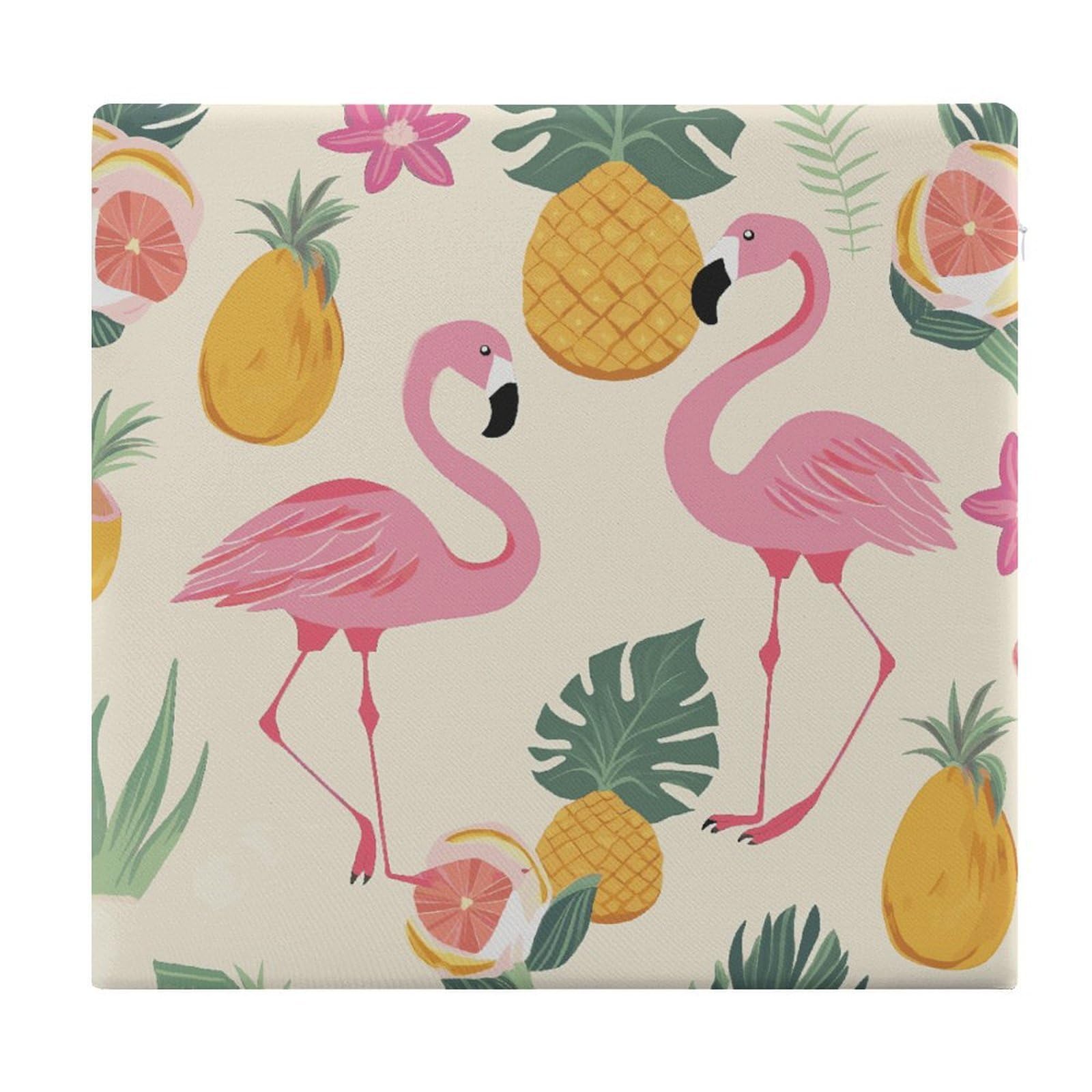 JTREHY Flamingos and Pineapples Chair Cushions Non-Slip Bar Stool Cushions Ultra Soft Warm Memory Foam Meditation Cushion Removable Large Square Seat Cushions for Dining Chair 15x14In