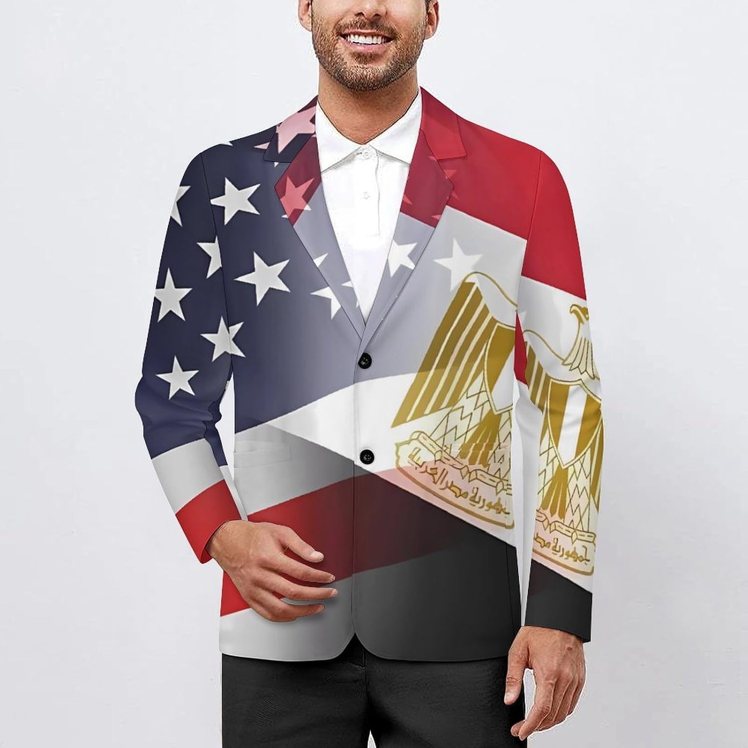 U.S. and Egypt Flag Men's Classic Fit Suit Two Button Blazer Business Coat Tuxedo for Wedding Dinner