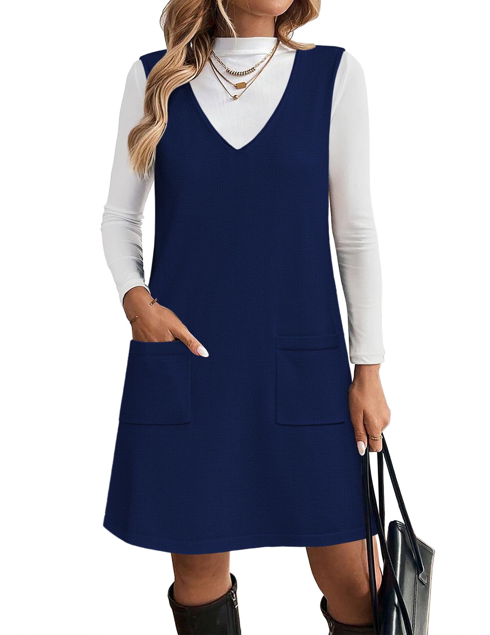 Zeagoo Maglione da donna Vestiti da donna 2025 con scollo a V senza maniche in maglia pullover maglione con tasche abiti autunno inverno