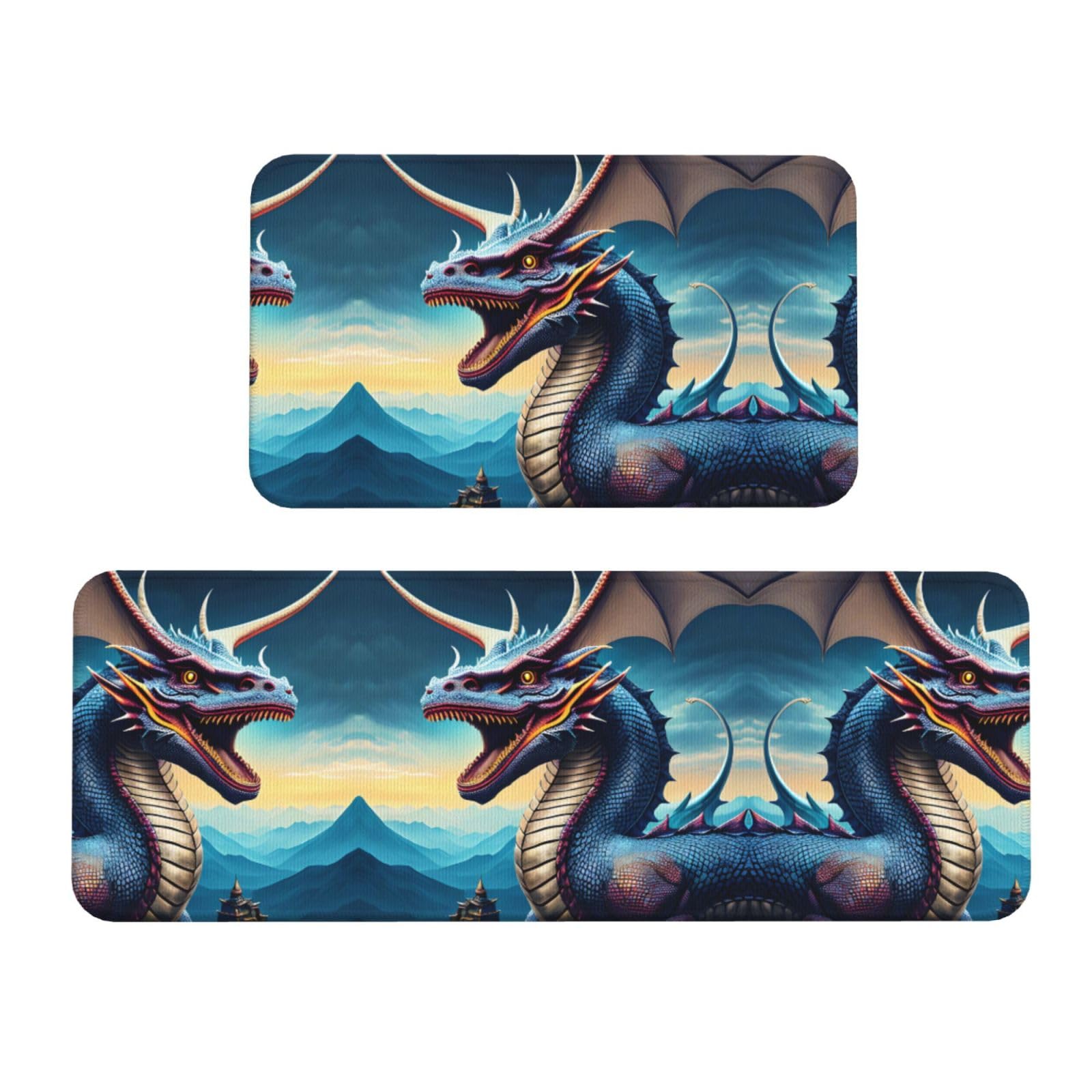 Alfombrillas de cocina con estampado de dragón rugiente lavables y protectoras