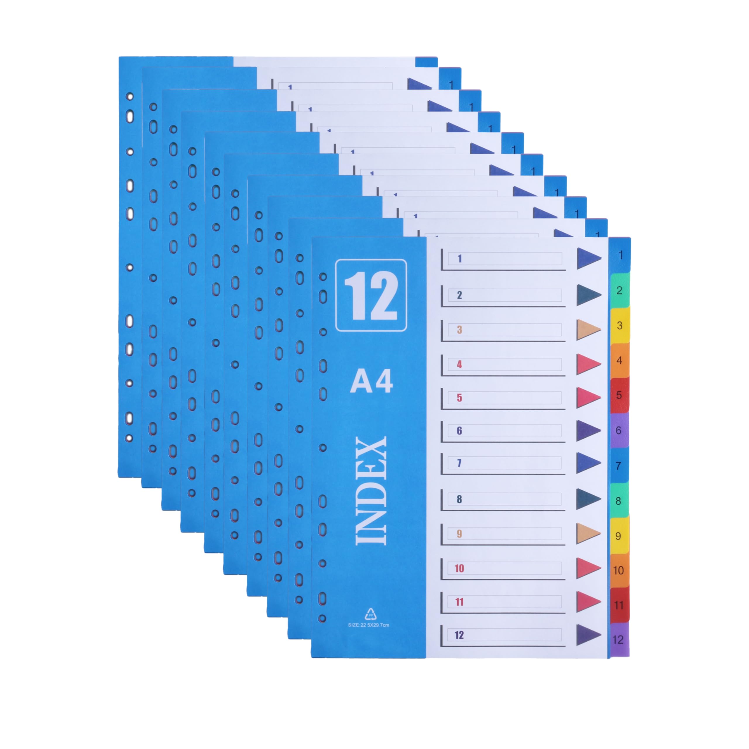 AMO HERMOSO 10 Pack 12 Part File Dividers A4 for Lever Arch Files Ring Binders Plastic Multi-Coloured, 1-12 Index Sections 10Pack