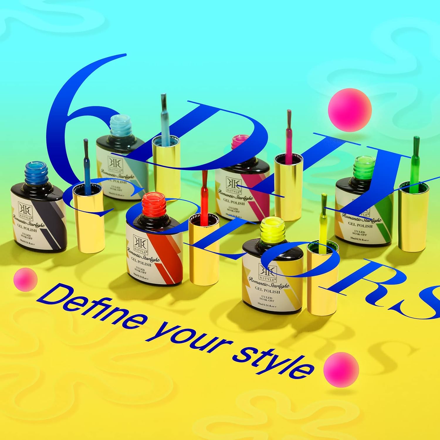 RSTYLE 9 * 10ml Kit Semipermanente Unghie Completo Professionale in Gel Lampada UV 48W Soak Off Set Classico Smalti Gel Nail Art o Saloni Kit di Partenza Neon Fluo 10ml - Immagine 3